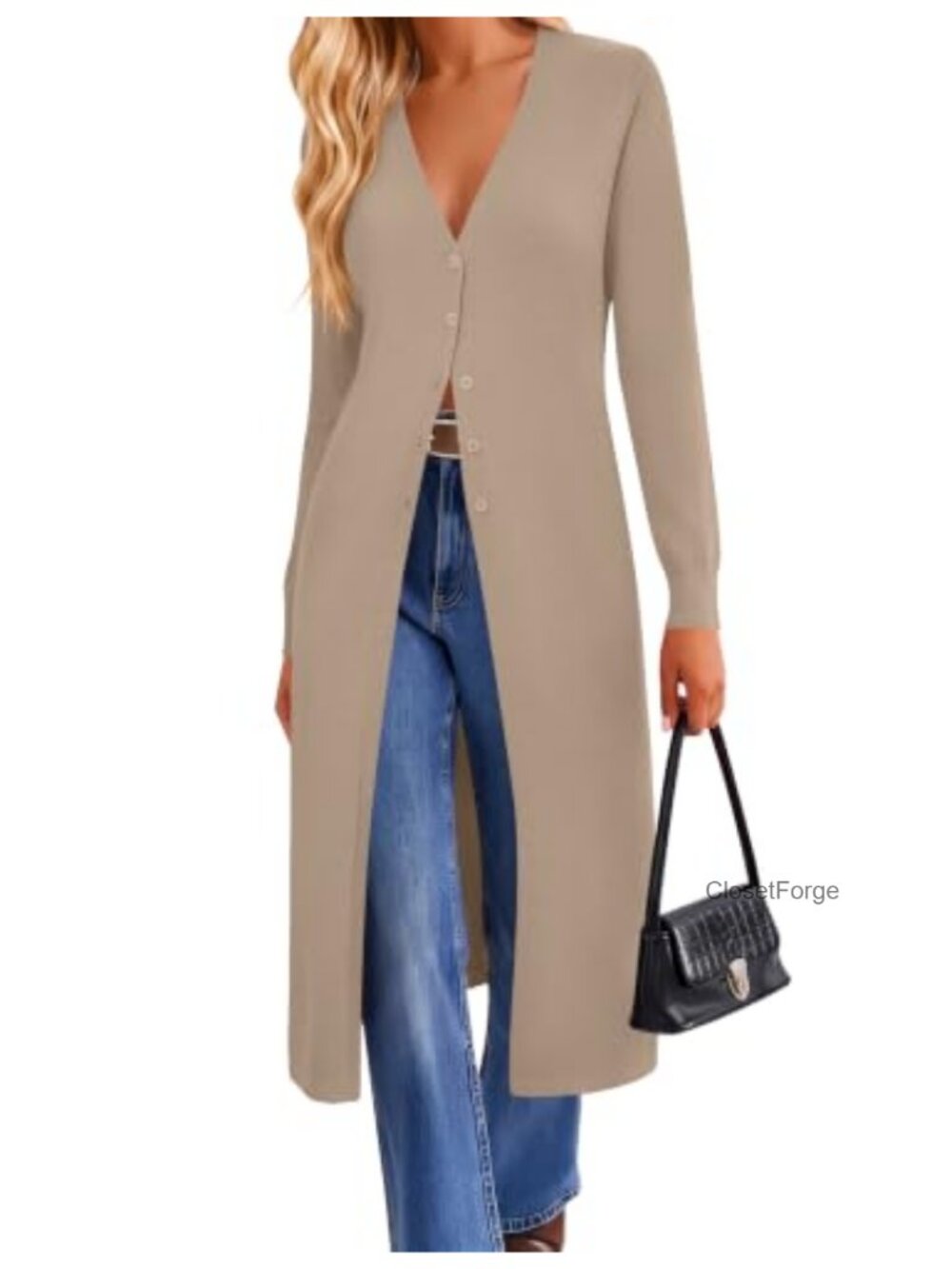 Long Knit Cardigan V Neck Button Up Slim Fit Sweater